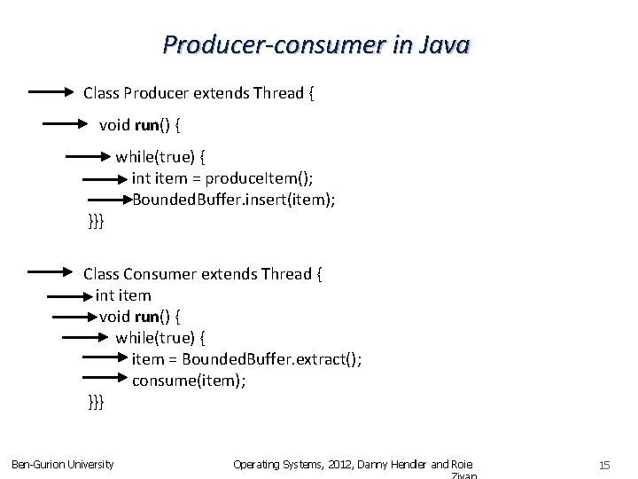 Producer-consumer in Java Class Producer extends Thread { void run() { }}} while(true) {