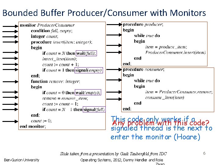 Bounded Buffer Producer/Consumer with Monitors This code onlywith works ifcode? a Any problem this