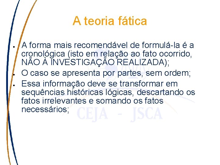 A teoria fática A forma mais recomendável de formulá-la é a cronológica (isto em