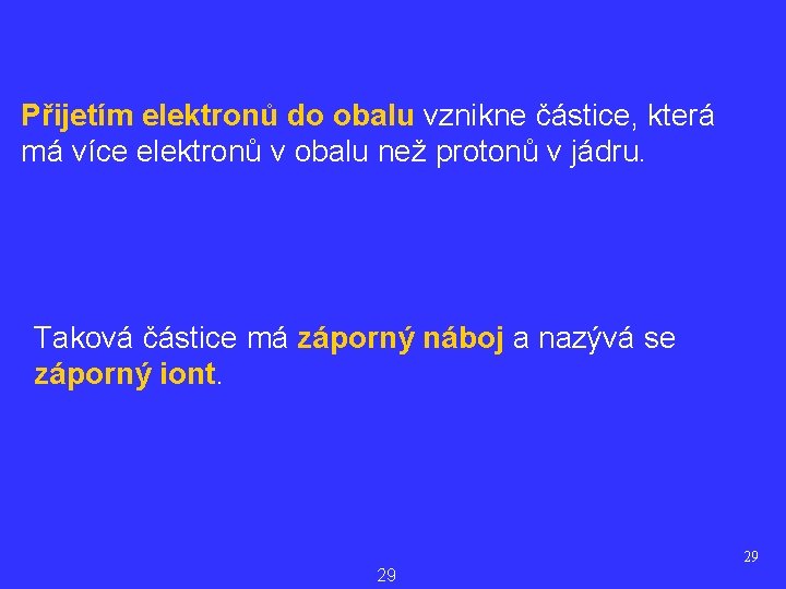 Přijetím elektronů do obalu vznikne částice, která má více elektronů v obalu než protonů