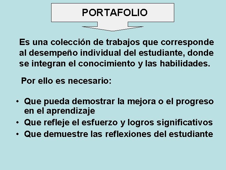 PORTAFOLIO Es una colección de trabajos que corresponde al desempeño individual del estudiante, donde PORTAFOLIO Es una colección de trabajos que corresponde al desempeño individual del estudiante, donde