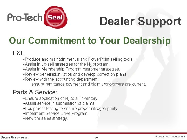 Dealer Support Our Commitment to Your Dealership F&I: Produce and maintain menus and Power.