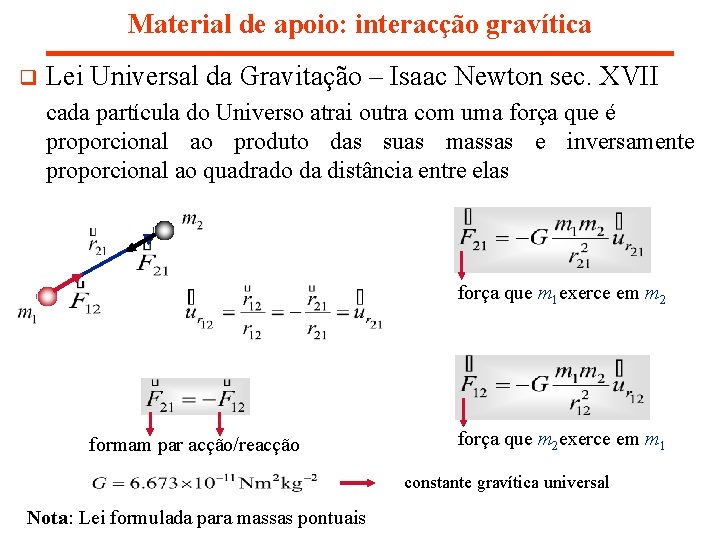 Material de apoio: interacção gravítica q Lei Universal da Gravitação – Isaac Newton sec. Material de apoio: interacção gravítica q Lei Universal da Gravitação – Isaac Newton sec.