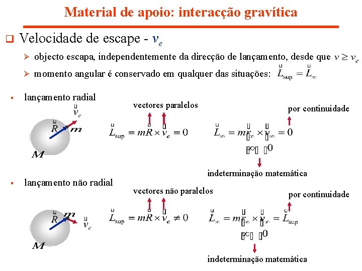 Material de apoio: interacção gravítica q § § Velocidade de escape - ve Ø Material de apoio: interacção gravítica q § § Velocidade de escape - ve Ø