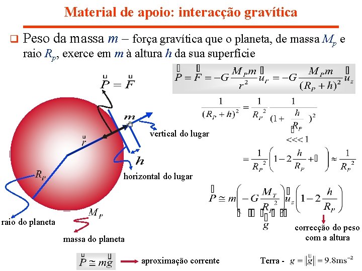 Material de apoio: interacção gravítica q Peso da massa m – força gravítica que Material de apoio: interacção gravítica q Peso da massa m – força gravítica que