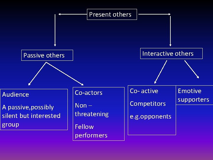 Present others Interactive others Passive others Audience Co-actors Co- active A passive, possibly silent