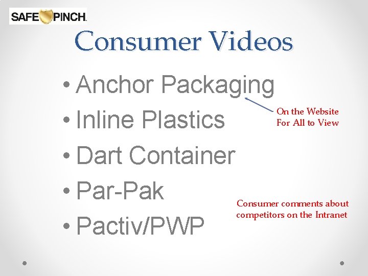 Consumer Videos • Anchor Packaging • Inline Plastics • Dart Container • Par-Pak •