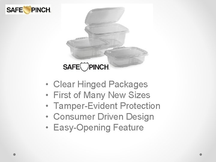  • • • Clear Hinged Packages First of Many New Sizes Tamper-Evident Protection