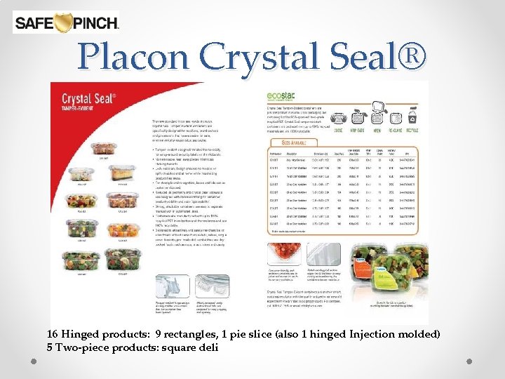 Placon Crystal Seal® 16 Hinged products: 9 rectangles, 1 pie slice (also 1 hinged
