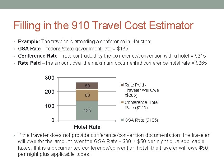 Filling in the 910 Travel Cost Estimator • Example: The traveler is attending a