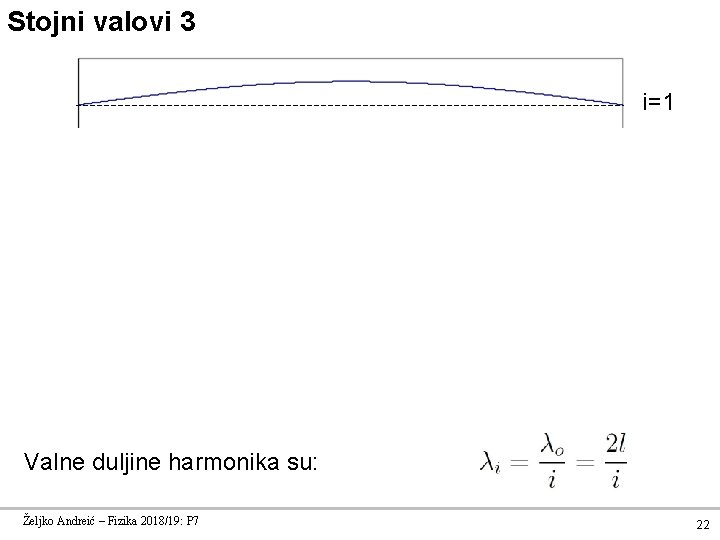 Stojni valovi 3 i=1 i=2 i=3 i=4 i=5 Valne duljine harmonika su: Željko Andreić