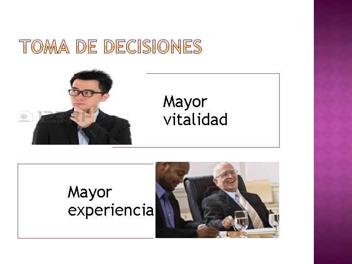 Mayor vitalidad Mayor experiencia Mayor vitalidad Mayor experiencia