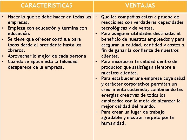 CARACTERISTICAS VENTAJAS • Hacer lo que se debe hacer en todas las • Que CARACTERISTICAS VENTAJAS • Hacer lo que se debe hacer en todas las • Que