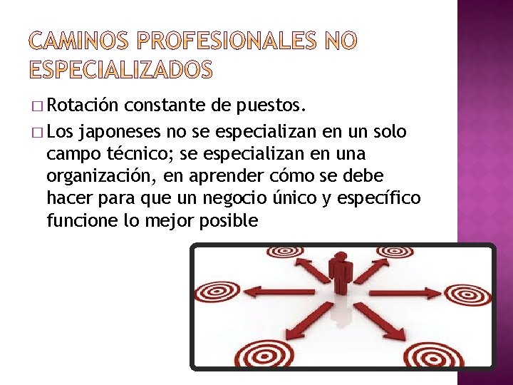 � Rotación constante de puestos. � Los japoneses no se especializan en un solo � Rotación constante de puestos. � Los japoneses no se especializan en un solo