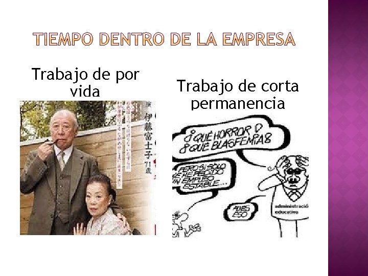 Trabajo de por vida Trabajo de corta permanencia Trabajo de por vida Trabajo de corta permanencia
