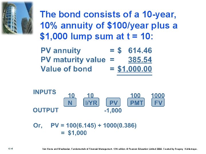 The bond consists of a 10 -year, 10% annuity of $100/year plus a $1,