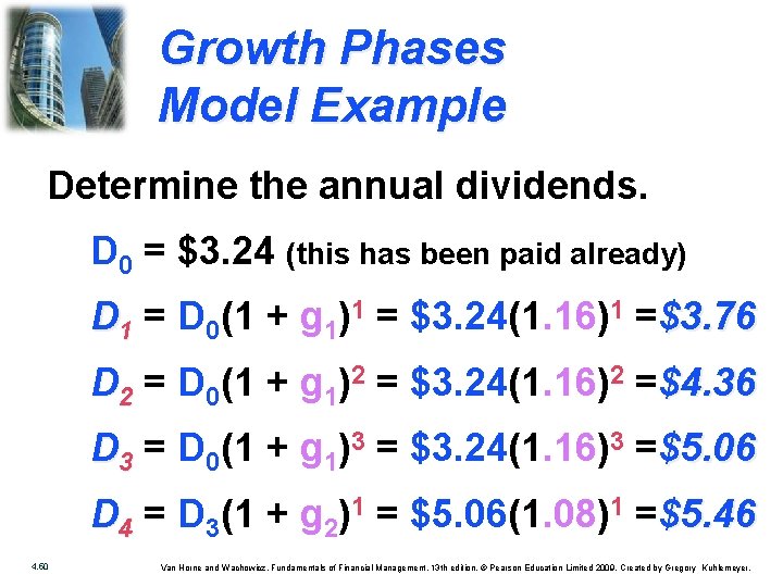 Growth Phases Model Example Determine the annual dividends. D 0 = $3. 24 (this