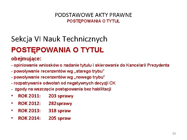 PODSTAWOWE AKTY PRAWNE POSTĘPOWANIA O TYTUŁ Sekcja VI Nauk Technicznych POSTĘPOWANIA O TYTUŁ obejmujące: PODSTAWOWE AKTY PRAWNE POSTĘPOWANIA O TYTUŁ Sekcja VI Nauk Technicznych POSTĘPOWANIA O TYTUŁ obejmujące: