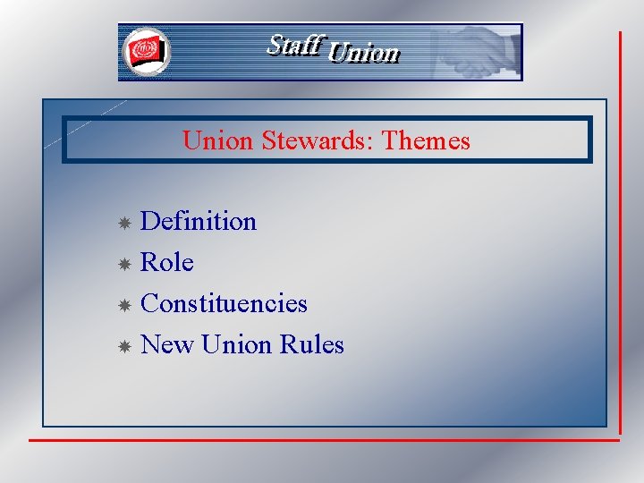 Union Stewards: Themes Definition Role Constituencies New Union Rules 