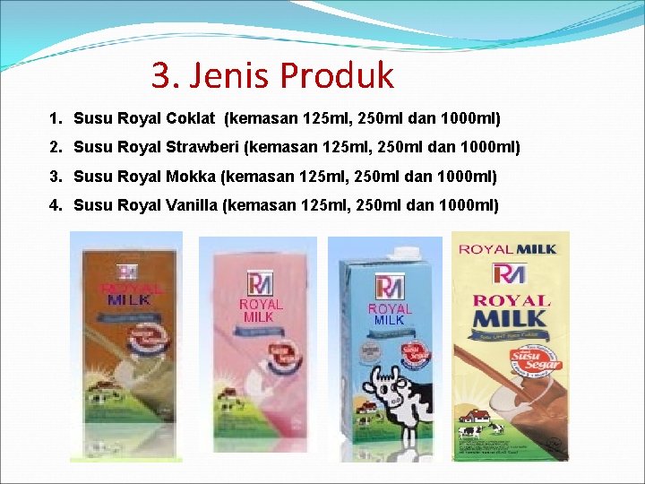 3. Jenis Produk 1. Susu Royal Coklat (kemasan 125 ml, 250 ml dan 1000