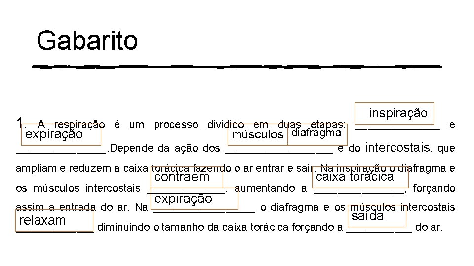 Gabarito inspiração 1. A respiração é um processo dividido em duas etapas: _______ e