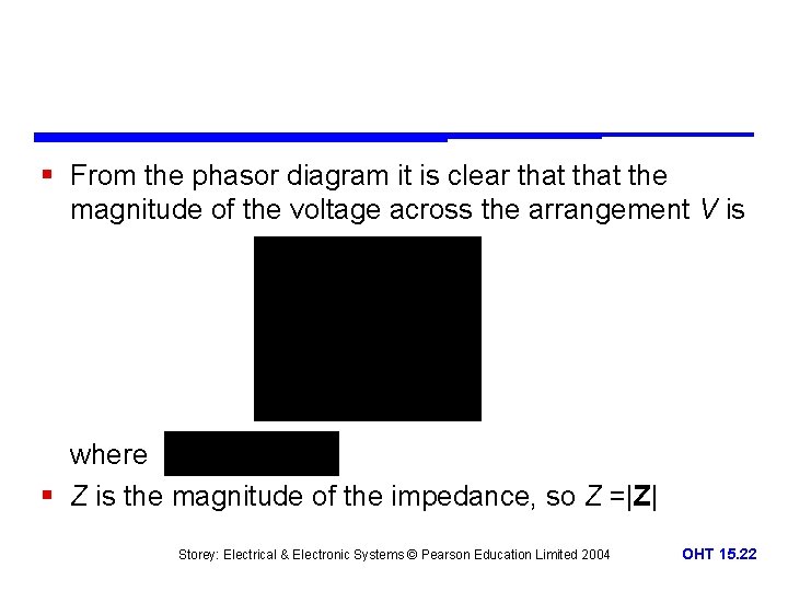 § From the phasor diagram it is clear that the magnitude of the voltage