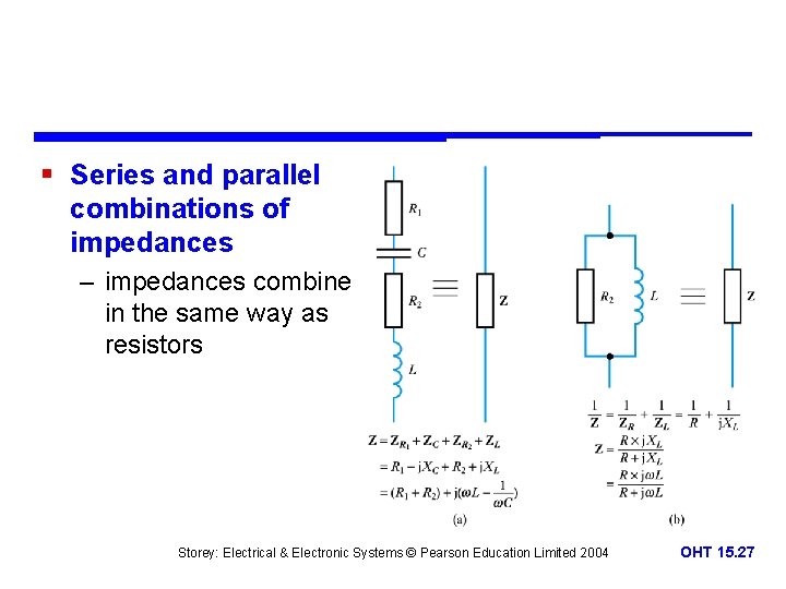 § Series and parallel combinations of impedances – impedances combine in the same way
