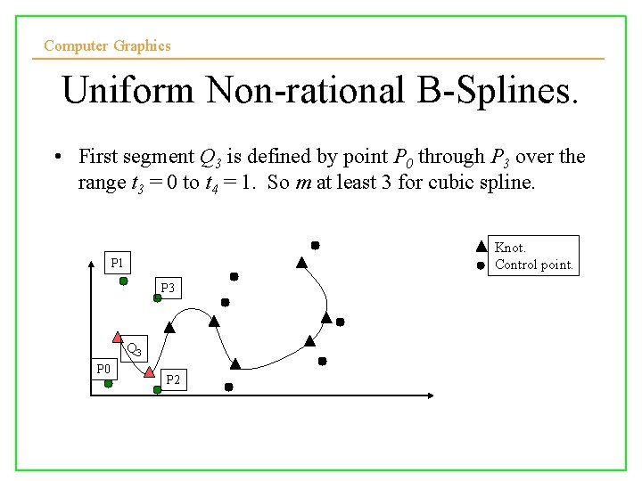 Computer Graphics Uniform Non-rational B-Splines. • First segment Q 3 is defined by point