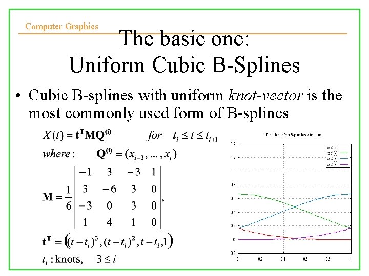 Computer Graphics The basic one: Uniform Cubic B-Splines • Cubic B-splines with uniform knot-vector