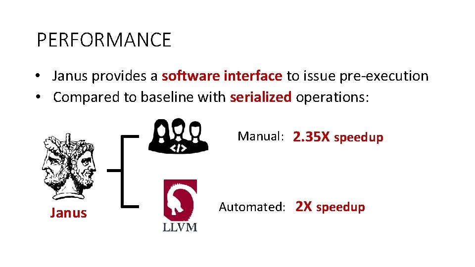 PERFORMANCE • Janus provides a software interface to issue pre-execution • Compared to baseline