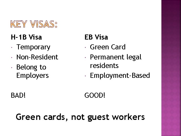 H-1 B Visa Temporary Non-Resident Belong to Employers EB Visa Green Card Permanent legal