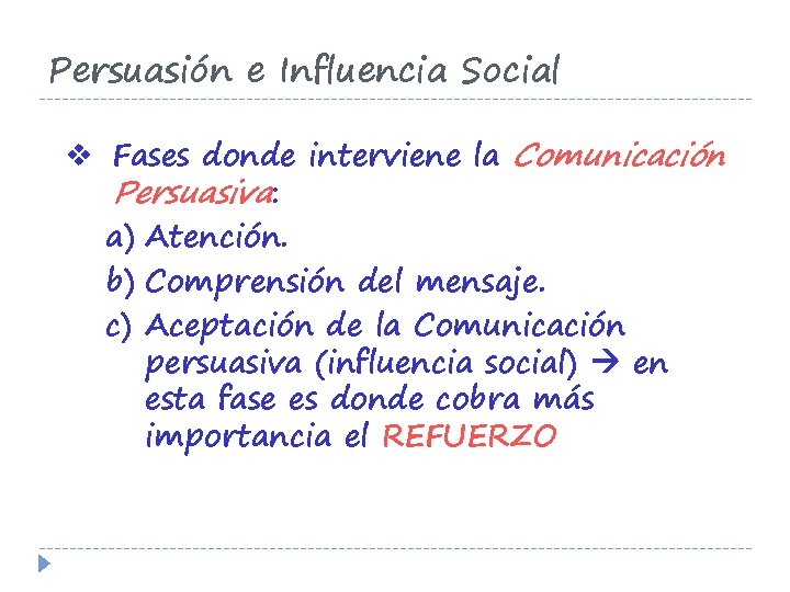 Persuasión e Influencia Social v Fases donde interviene la Comunicación Persuasiva: a) Atención. b)