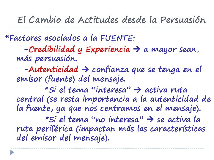 El Cambio de Actitudes desde la Persuasión *Factores asociados a la FUENTE: -Credibilidad y