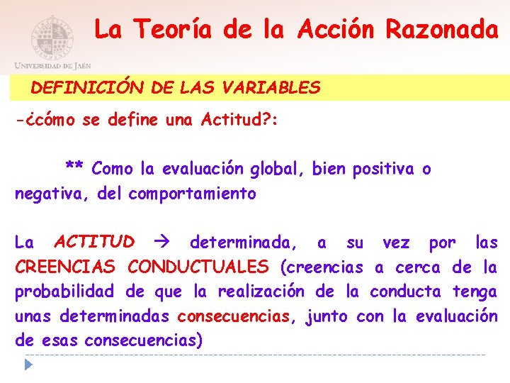 La Teoría de la Acción Razonada DEFINICIÓN DE LAS VARIABLES -¿cómo se define una