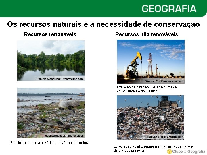 Os recursos naturais e a necessidade de conservação Recursos renováveis Recursos não renováveis Extração