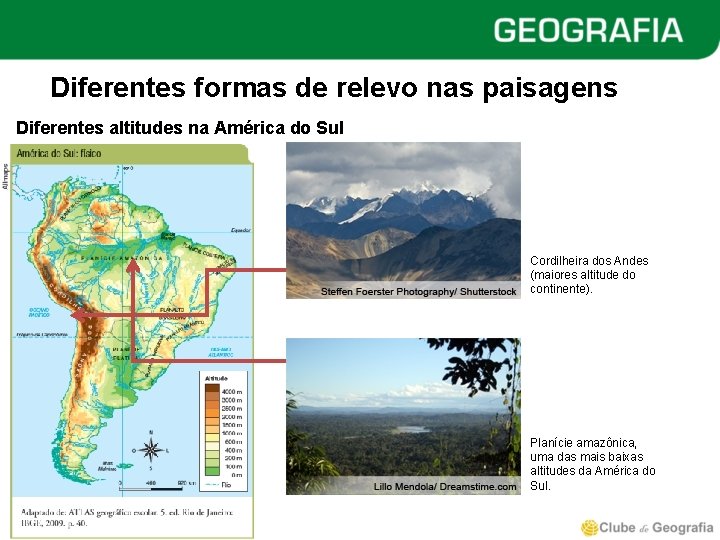 Diferentes formas de relevo nas paisagens Diferentes altitudes na América do Sul Cordilheira dos