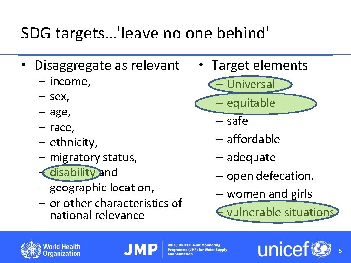 SDG targets…'leave no one behind' • Disaggregate as relevant – income, – sex, –