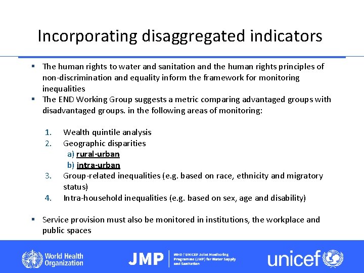 Incorporating disaggregated indicators § The human rights to water and sanitation and the human