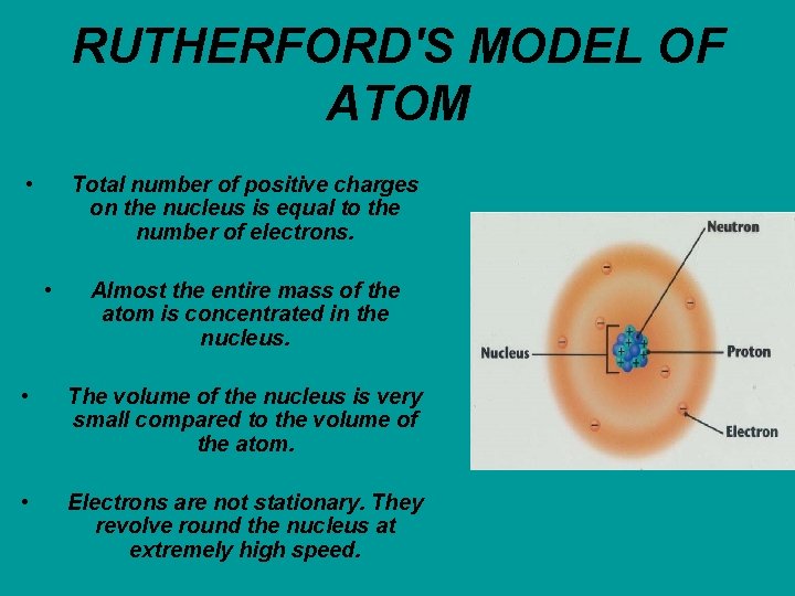 RUTHERFORD'S MODEL OF ATOM • Total number of positive charges on the nucleus is