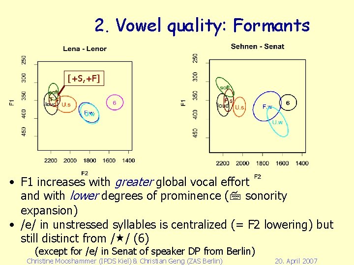 2. Vowel quality: Formants [+S, +F] • F 1 increases with greater global vocal