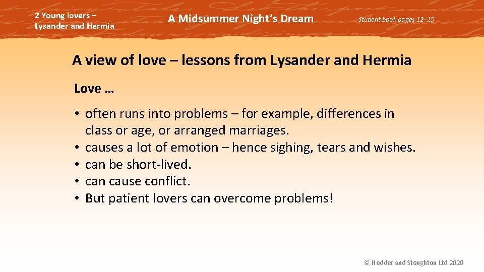 2 Young lovers – Lysander and Hermia A Midsummer Night’s Dream Student book pages