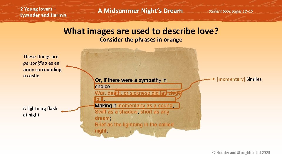 2 Young lovers – Lysander and Hermia A Midsummer Night’s Dream Student book pages