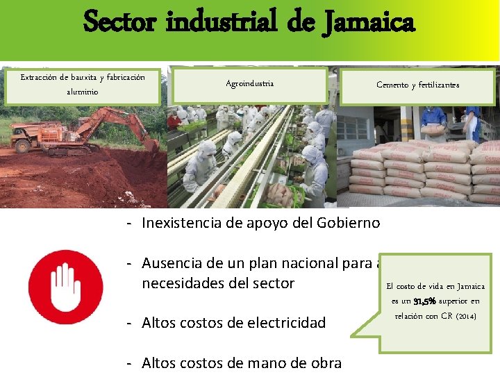 Sector industrial de Jamaica Extracción de bauxita y fabricación aluminio Agroindustria Cemento y fertilizantes