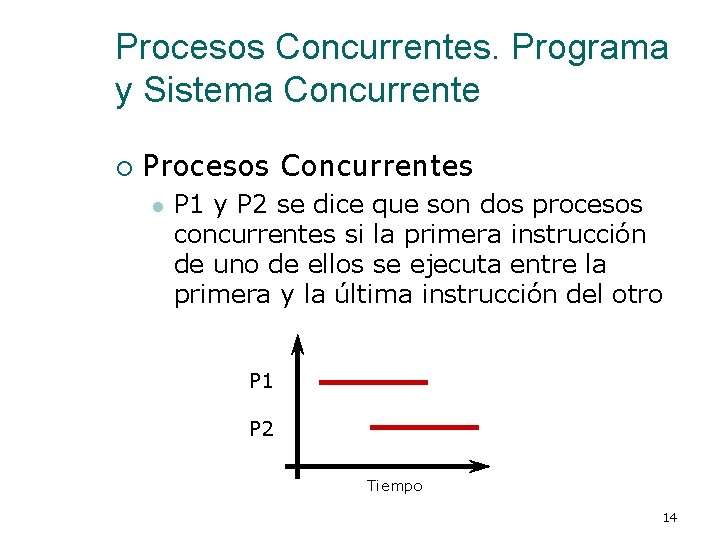 Procesos Concurrentes. Programa y Sistema Concurrente ¡ Procesos Concurrentes l P 1 y P