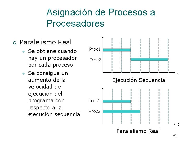 Asignación de Procesos a Procesadores ¡ Paralelismo Real l l Se obtiene cuando hay