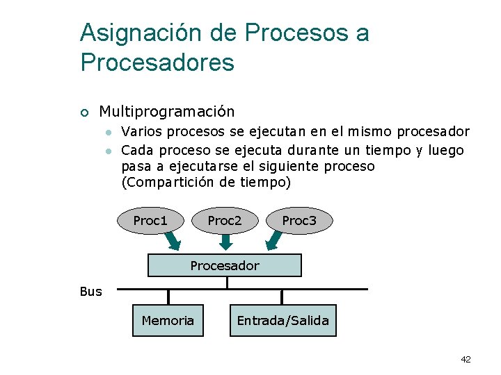 Asignación de Procesos a Procesadores ¡ Multiprogramación l l Varios procesos se ejecutan en