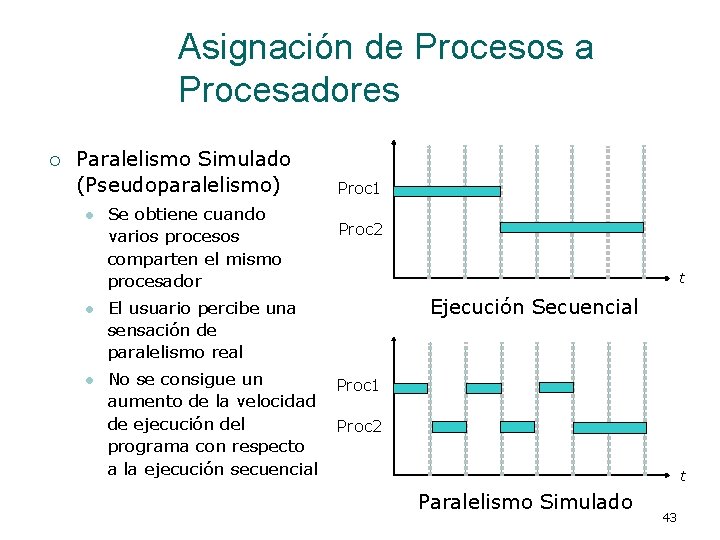 Asignación de Procesos a Procesadores ¡ Paralelismo Simulado (Pseudoparalelismo) l Se obtiene cuando varios