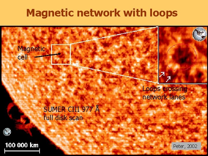 Magnetic network with loops Magnetic cell Loops crossing network lanes SUMER CIII 977 Å