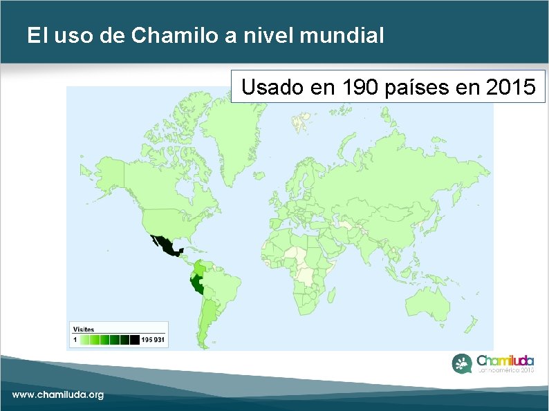El uso de Chamilo a nivel mundial Usado en 190 países en 2015 