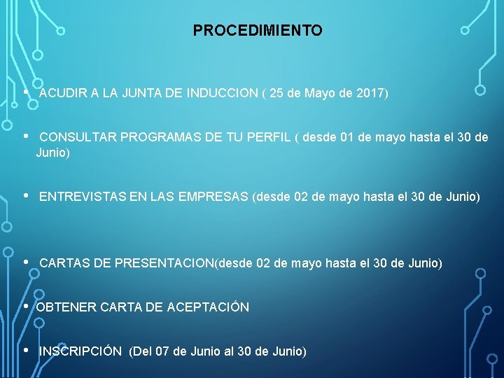 PROCEDIMIENTO • ACUDIR A LA JUNTA DE INDUCCION ( 25 de Mayo de 2017)